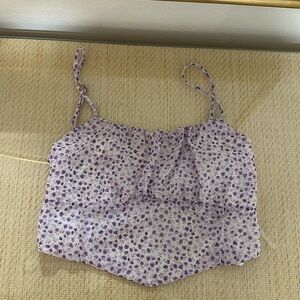 Le Lis size Small Crop Top purple and white flowers